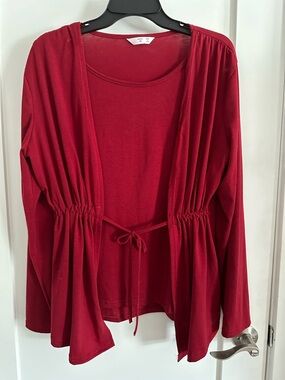 Open Front Tie-Waist Nursing Cardigan - Deep Red